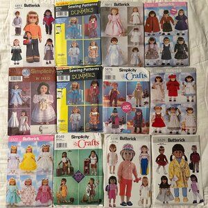 American Girl 18” Doll Clothes Sewing Patterns UNCUT Lot of 12 - Variety